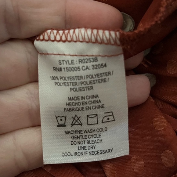 Anthro DRA Potter Jumpsuit Rust Copper Polka Dot Smocked SZ S - Picture 11 of 13